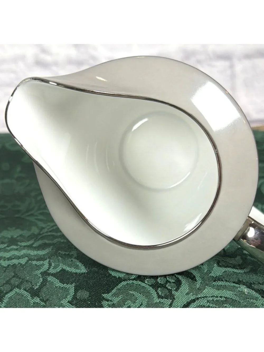 Vintage Sango Platina Sugar Bowl Lid Creamer Set  Japan MCM White Gray Platinum - Picture 6 of 16